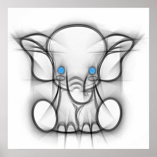 Kute blauwe ogen olifant poster (Voorkant)
