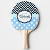 Kute blauwe Stippen en strepen Tafeltennisbatje (Voorkant)