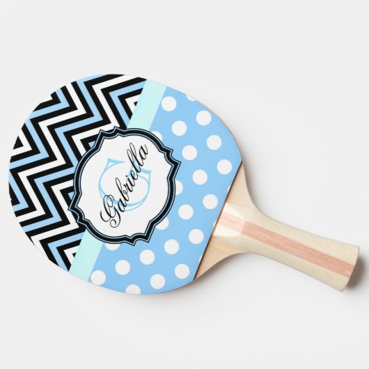 Kute blauwe Stippen en strepen Tafeltennisbatje (Zijkant)