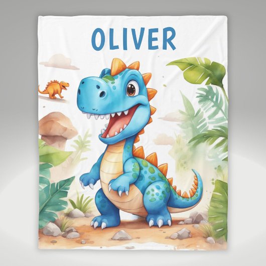 Kute Blauwe Trex Dinosaurus Persoonlijk Fleece Deken