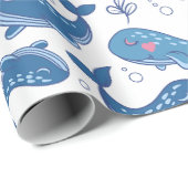 Kute blauwe walvissen cadeaupapier (Rol Hoek)