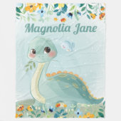 Kute Blauwgroen Dinosaur Kinder Blanket met Blush  Fleece Deken (Voorkant)