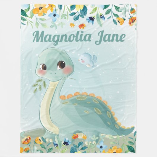 Kute Blauwgroen Dinosaur Kinder Blanket met Blush  Fleece Deken (Voorkant)