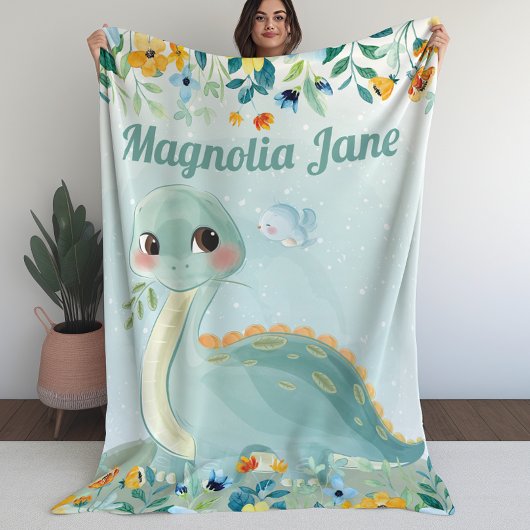 Kute Blauwgroen Dinosaur Kinder Blanket met Blush  Fleece Deken