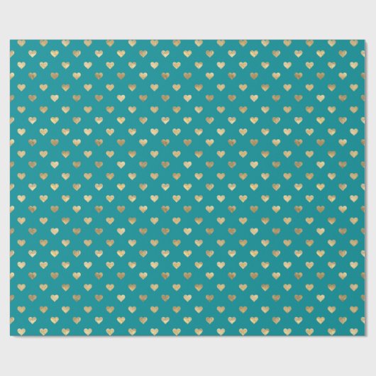 Kute Blauwgroen Gold Hearts Pattern Wrapping Paper Cadeaupapier (Vlak)