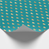 Kute Blauwgroen Gold Hearts Pattern Wrapping Paper Cadeaupapier (Hoek)
