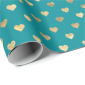 Kute Blauwgroen Gold Hearts Pattern Wrapping Paper Cadeaupapier (Rol Hoek)