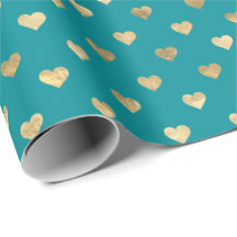 Kute Blauwgroen Gold Hearts Pattern Wrapping Paper