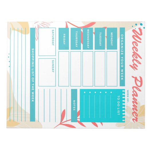 Kute Blauwgroen Green Weekly Planner Notitieblok (Voorkant)