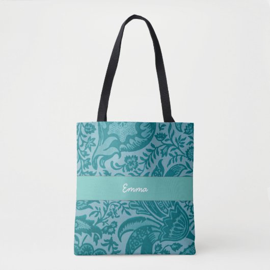 Kute  Blauwgroen groene Floral botanisch Tote Bag (Voorkant)