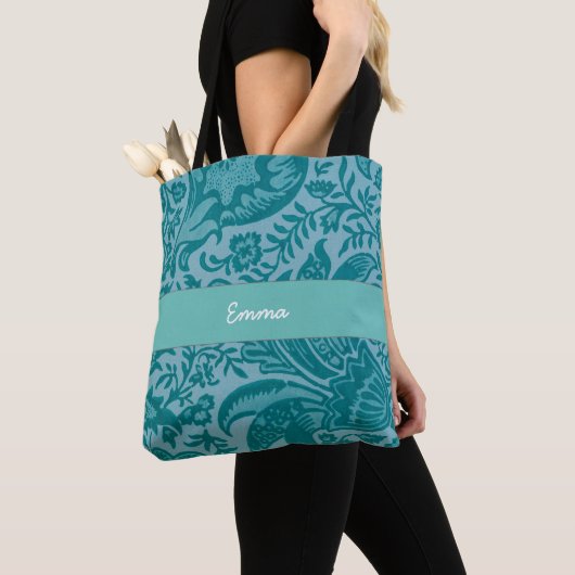 Kute  Blauwgroen groene Floral botanisch Tote Bag (Dichtbij)