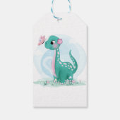 Kute Blauwgroen Roze Dinosaur Butterfly Girl Baby  Cadeaulabel (Achterkant)