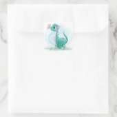 Kute Blauwgroen Roze Dinosaur Butterfly Girl Baby  Vierkante Sticker (Tas)