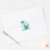 Kute Blauwgroen Roze Dinosaur Butterfly Girl Baby  Vierkante Sticker (Envelop)