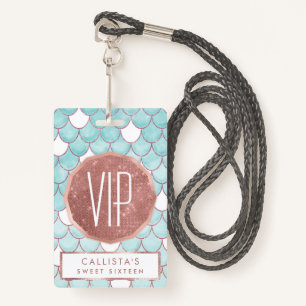 Kute Blauwgroen roze Waterverf Zeemeerminescales Badge