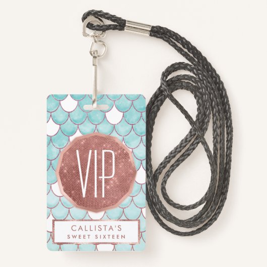 Kute Blauwgroen roze Waterverf Zeemeerminescales Badge (Voorkant met draagriem)