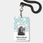 Kute Blauwgroen roze Waterverf Zeemeerminescales Badge (Front with Lanyard)