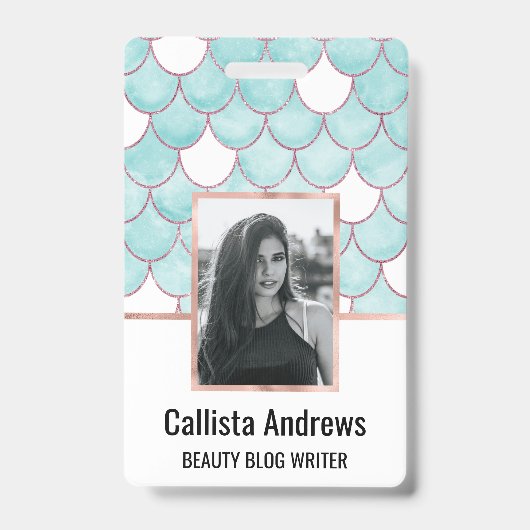 Kute Blauwgroen roze Waterverf Zeemeerminescales Badge (Front)