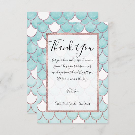 Kute Blauwgroen roze Waterverf Zeemeerminescales Bedankkaart (Voorkant / Achterkant)