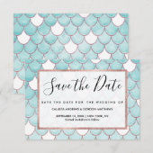 Kute Blauwgroen roze Waterverf Zeemeerminescales Save The Date (Voorkant / Achterkant)