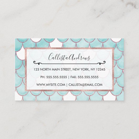Kute Blauwgroen roze Waterverf Zeemeerminescales Visitekaartje (Achterkant)