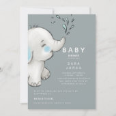 Kute Blauwgroen Waterverf Elephant Baby shower Kaart (Voorkant)