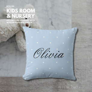 Kute Bleek Blue Polka Dot Script Name Pillow Kussen