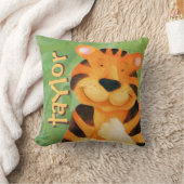 Kute blij tijgergezicht vierkant naam werpt kussen (Deken)