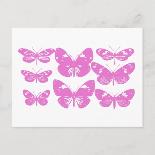 Kute  Block Print Butterfly in Pink Briefkaart (Voorkant)
