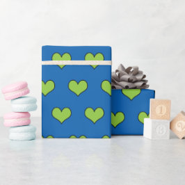 Kute Blue and Green Hearts Pattern Wrapping Paper Cadeaupapier