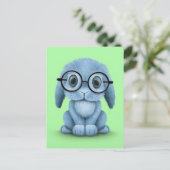 Kute Blue Baby Bunny Wearing Glasses on Green Briefkaart (Staand voorkant)