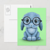 Kute Blue Baby Bunny Wearing Glasses on Green Briefkaart (Voorkant / Achterkant)
