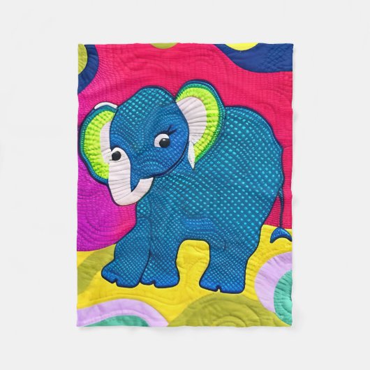 Kute Blue Baby Elephant - Quillike design Fleece Deken (Voorkant)