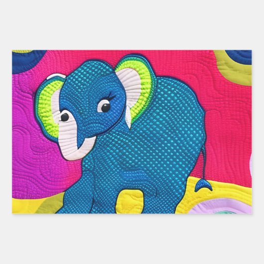 Kute Blue Baby Elephant - Quillike design Inpakpapier Vel (Voorkant 3)