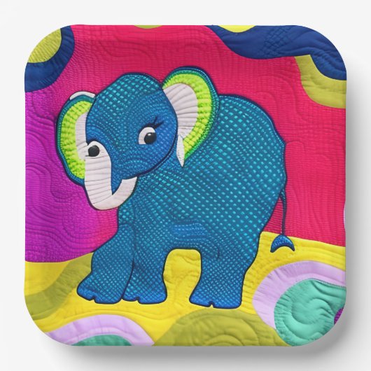 Kute Blue Baby Elephant - Quillike design Papieren Bordje (Voorkant)