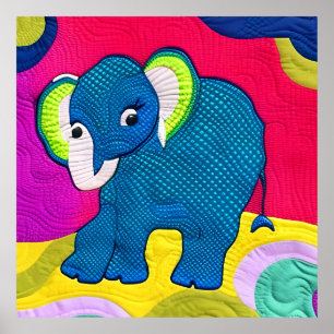 Kute Blue Baby Elephant - Quillike Design Poster