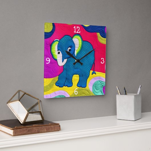Kute Blue Baby Elephant - Quillike design Vierkante Klok (Kantoor)