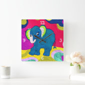 Kute Blue Baby Elephant - Quillike design Vierkante Klok (Huis)