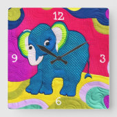 Kute Blue Baby Elephant - Quillike design Vierkante Klok (Voorkant)