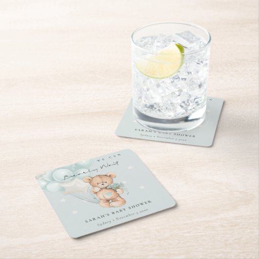 Kute Blue Barly Wait Beer Balloon Baby shower Kartonnen Onderzetters (Insitu)