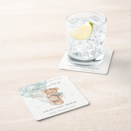 Kute Blue Barly Wait Beer Balloon Baby shower Kartonnen Onderzetters (Insitu)