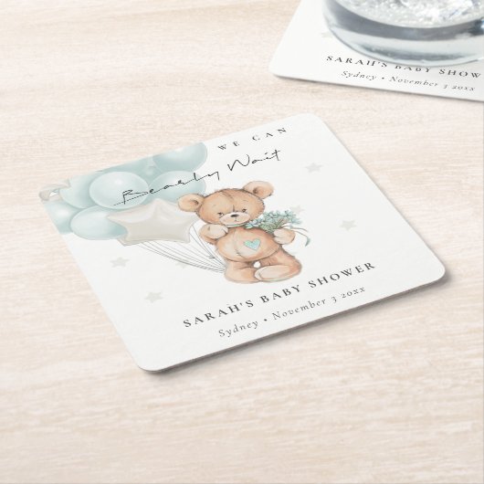 Kute Blue Barly Wait Beer Balloon Baby shower Kartonnen Onderzetters (Schuin)