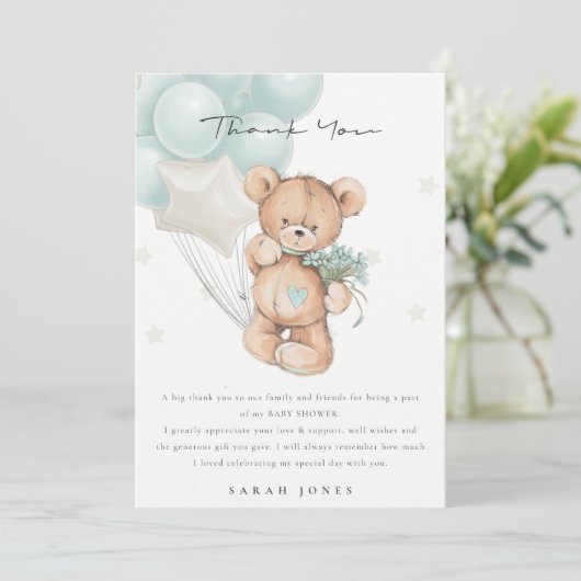 Kute Blue Beer Barly Wait Balloon Baby shower Bedankkaart (Staand voorkant)