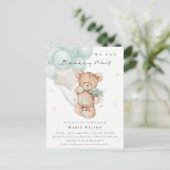 Kute Blue Beer Barly Wait Balloon Baby shower Briefkaart (Staand voorkant)