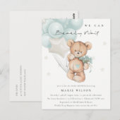 Kute Blue Beer Barly Wait Balloon Baby shower Briefkaart (Voorkant / Achterkant)