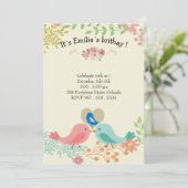 Kute blue bird Birthday Party Invitations Kaart (Staand voorkant)