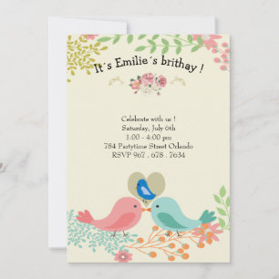 Kute blue bird Birthday Party Invitations Kaart