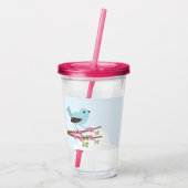 Kute Blue Bird in Blossom Tree Personalized Acryl Drinkbeker (Achterkant)