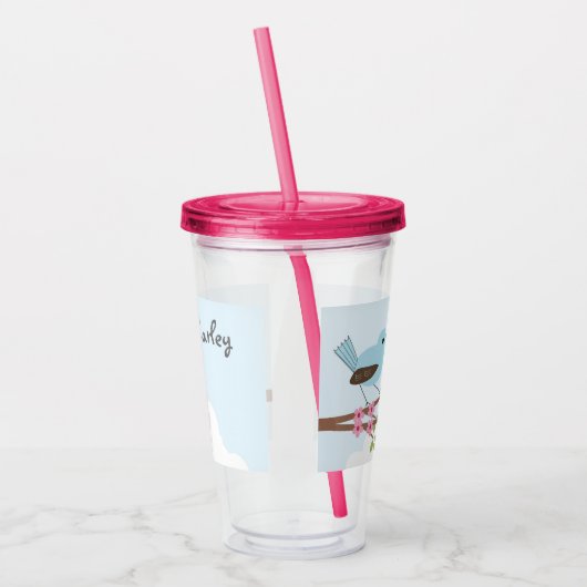 Kute Blue Bird in Blossom Tree Personalized Acryl Drinkbeker (Links)