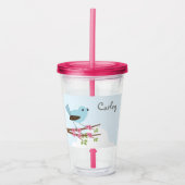 Kute Blue Bird in Blossom Tree Personalized Acryl Drinkbeker (Voorkant)